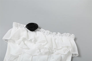 Rose applique ruffle ruched tube top