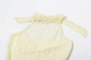 Halter mesh ruffle backless top