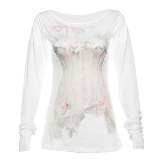 Long sleeve irregular print contrast top