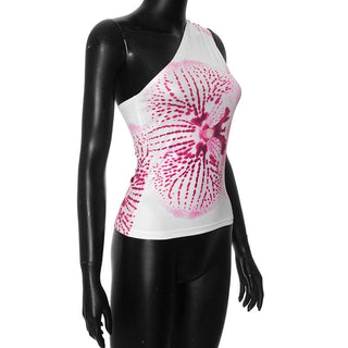 One shoulder ruched print backless top