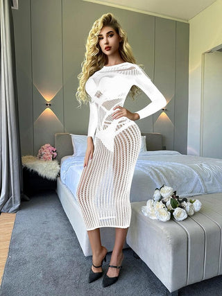 Long sleeve crewneck hollow out cut out maxi dress