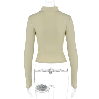 Turnover collar long sleeve button top