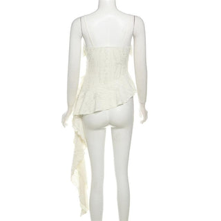 V neck ruffle irregular backless solid cami top