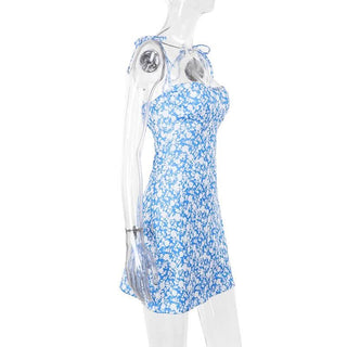Self tie flower print backless cami mini dress