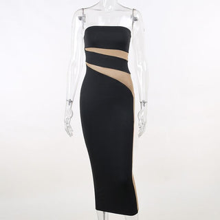 Mesh patchwork contrast irregular tube mini dress