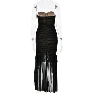 Sweetheart neck ruched ruffle tube midi dress
