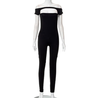 Short sleeve hollow out solid off shoulder backless jumpsuit