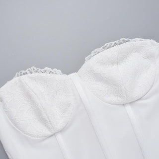 Sweetheart neck off shoulder bustier lace mini dress