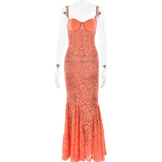 Sweetheart neck lace bustier cami maxi dress
