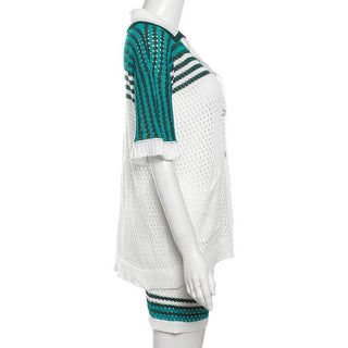 Turnover collar short sleeve button hollow out pant set