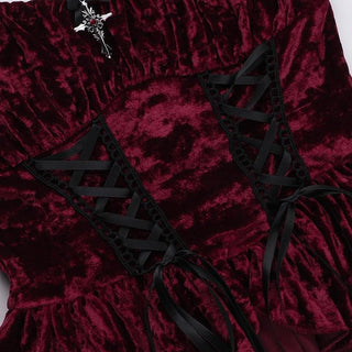 Halter velvet cross applique lace up top
