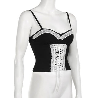 Lace up sweetheart neck cami top