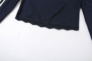 Off shoulder long sleeve lace hem embroidery top