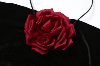 Halter velvet flower applique backless top