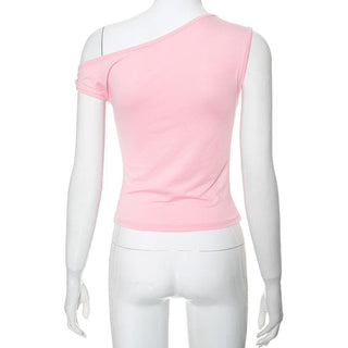 One shoulder irregular bowknot ruched top