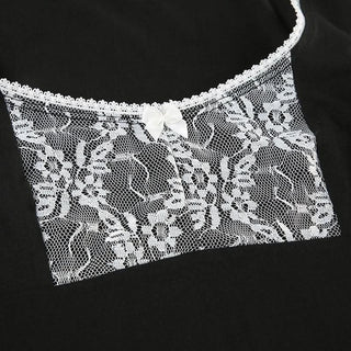 Long sleeve lace hem bowknot round neck top