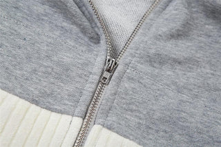 Hoodie long sleeve contrast patchwork zip-up crop top