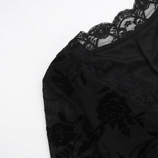 V neck long sleeve flower pattern mesh mini dress