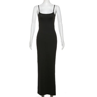 Lace up backless slit solid cami maxi dress