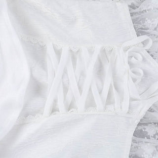 Off shoulder lace hem lace up corset cami top