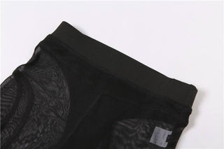 Crewneck hollow out mesh medium rise pant set