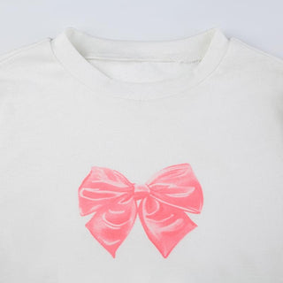 Bowknot pattern contrast long sleeve crewneck top