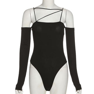 Off shoulder irregular backless bodysuit