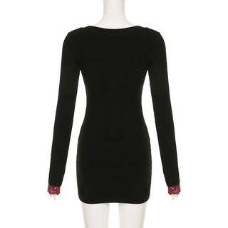 Long sleeve v neck butterfly metal buckle mini dress