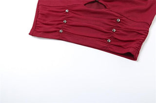 Halter ruched hollow out beaded cut out top