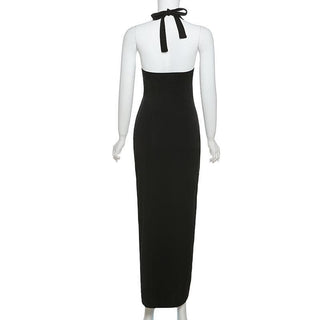 V neck hollow out ring slit solid cut out maxi dress