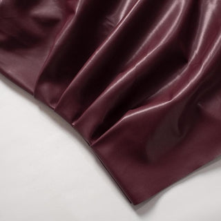 High neck zip-up PU leather irregular ruched top