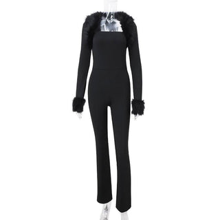 Long sleeve fluffy shrug 2 piece tube jumpsuit