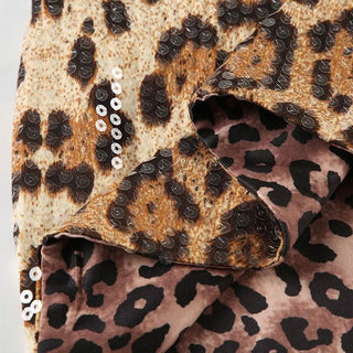 Glitter v neck leopard print backless tank mini dress