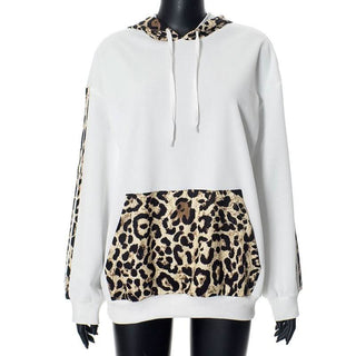 Hoodie long sleeve leopard print pocket top
