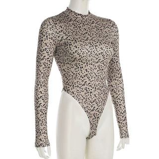 Leopard print long sleeve high neck bodysuit