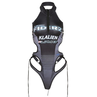 Sleeveless hollow out contrast print halter backless bodysuit