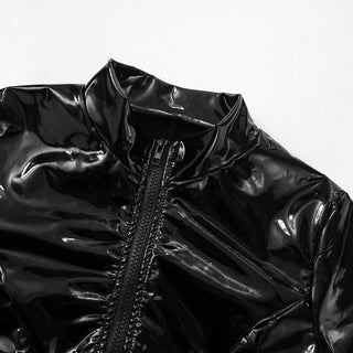 Long sleeve PU leather zip-up turnover collar pant set