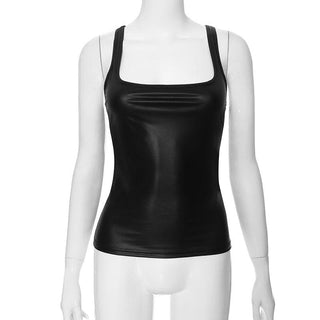 U neck PU leather tank top