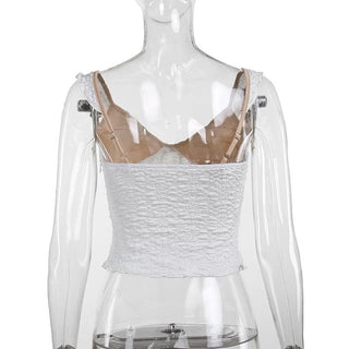 V neck ruffle textured smocked cami top