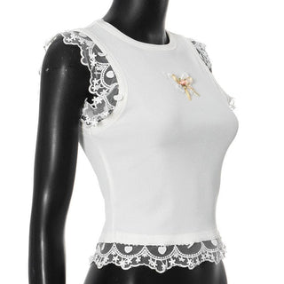 Lace hem ribbed butterfly applique top