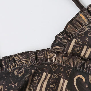 Ruffle v neck print patchwork ruched cami top