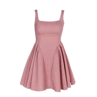 Square neck bowknot stitch backless cami mini dress