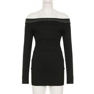 Off shoulder long sleeve beaded ruched mini dress