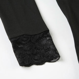 Long sleeve lace hem square neck solid top