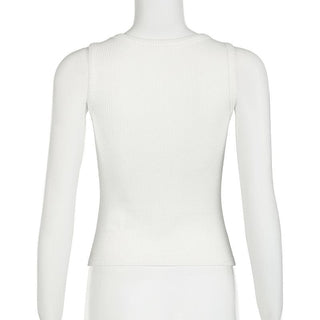 Square neck bowknot pattern ribbed tank top