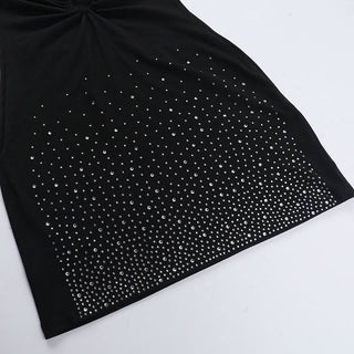 Halter self tie beaded ruched v neck mini dress