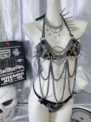 Halter rivet PU leather metal chain top