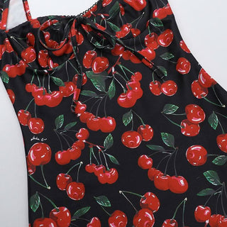 V neck cherry print backless mini dress
