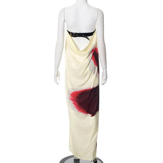 Print buckle backless contrast tube maxi dress