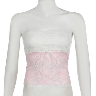 Lace knotted backless tube top